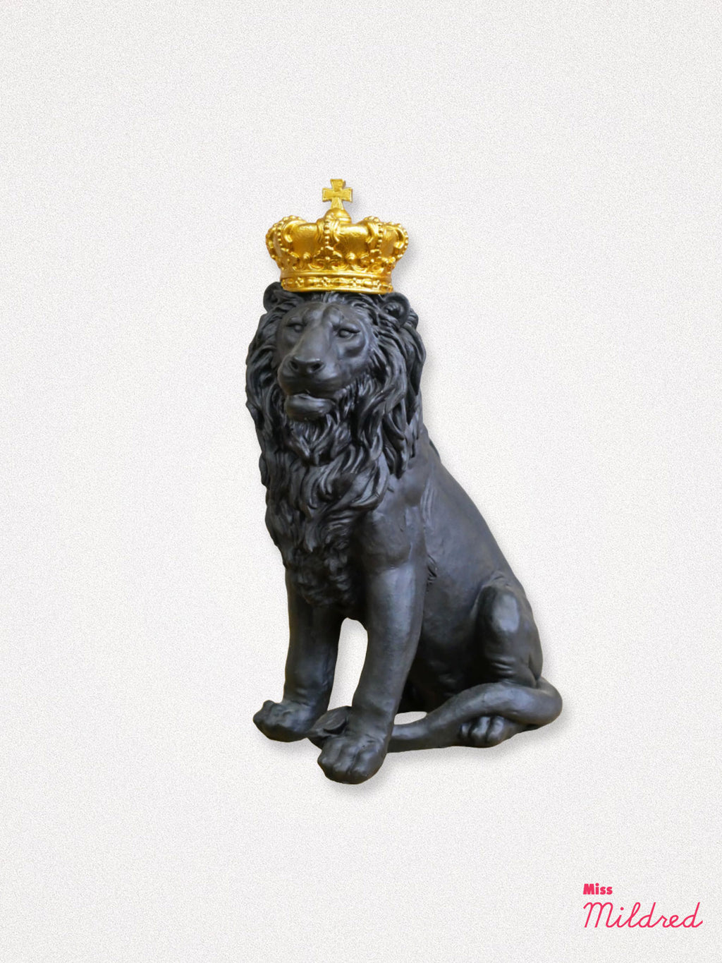 Sitting Black Lion with Gold Crown