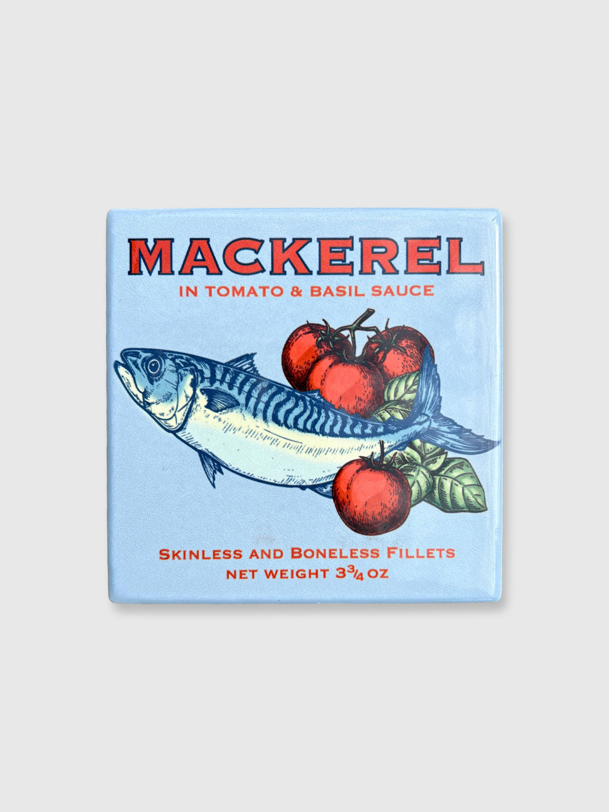 Blue Tinned Mackerel Design Square Ceramic Coaster