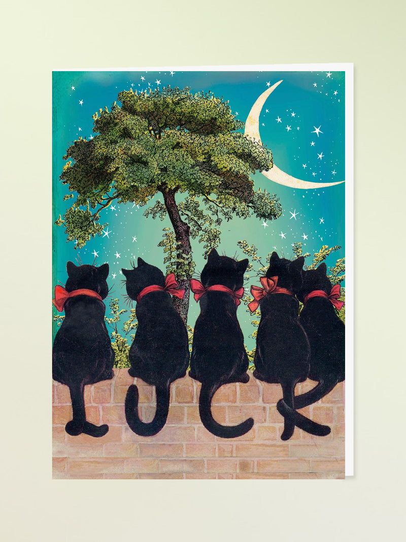 Madame Treacle Greeting Card - Lucky Cats Under Moon