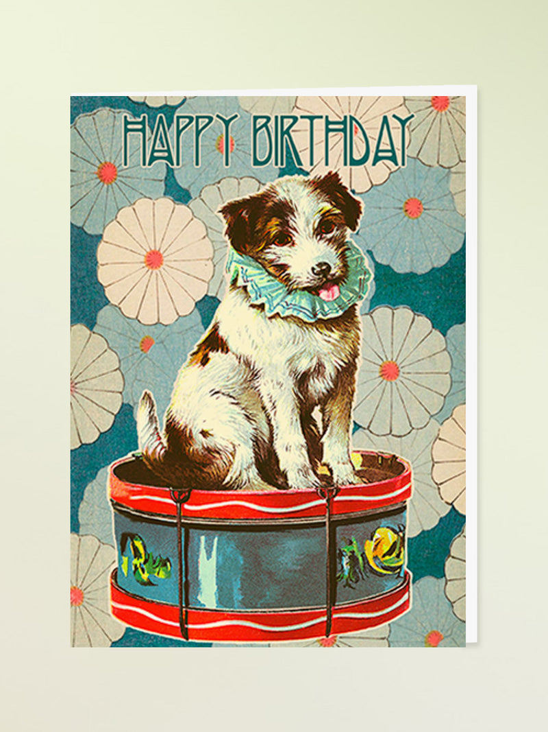 Madame Treacle Greeting Card - Dog on Drum