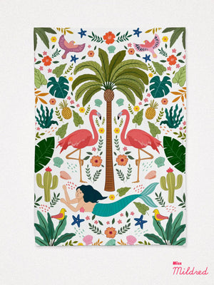 Mermaid and Flamingo - Cotton Tea Towel