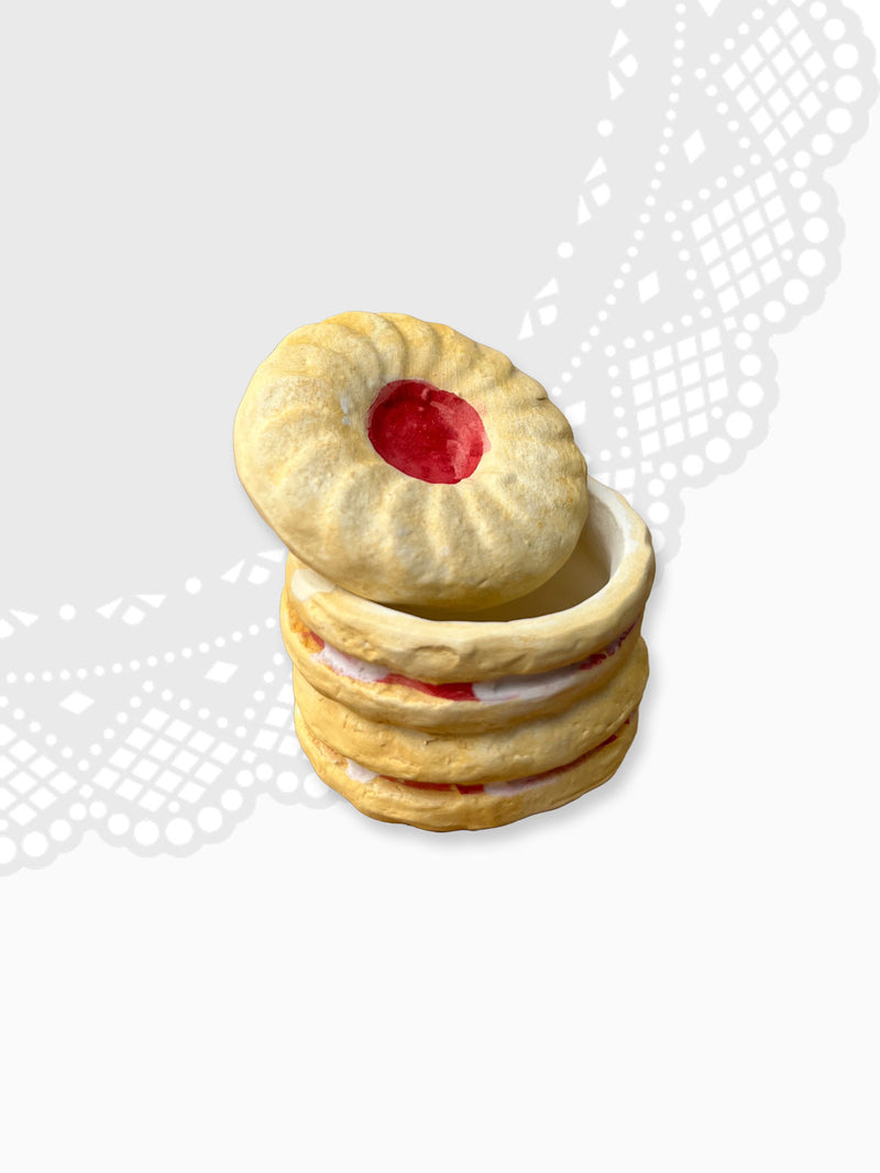 Ceramic Trinket Box - Cream Jammy Dodger Biscuit