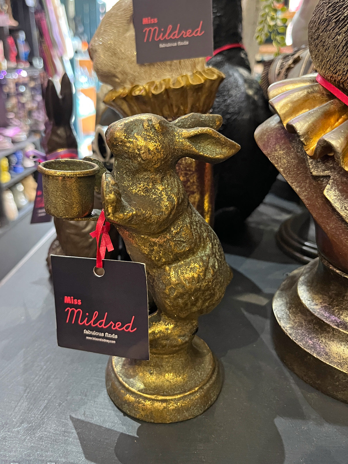 Rabbit Dinner Candle Holder - Gold Colour