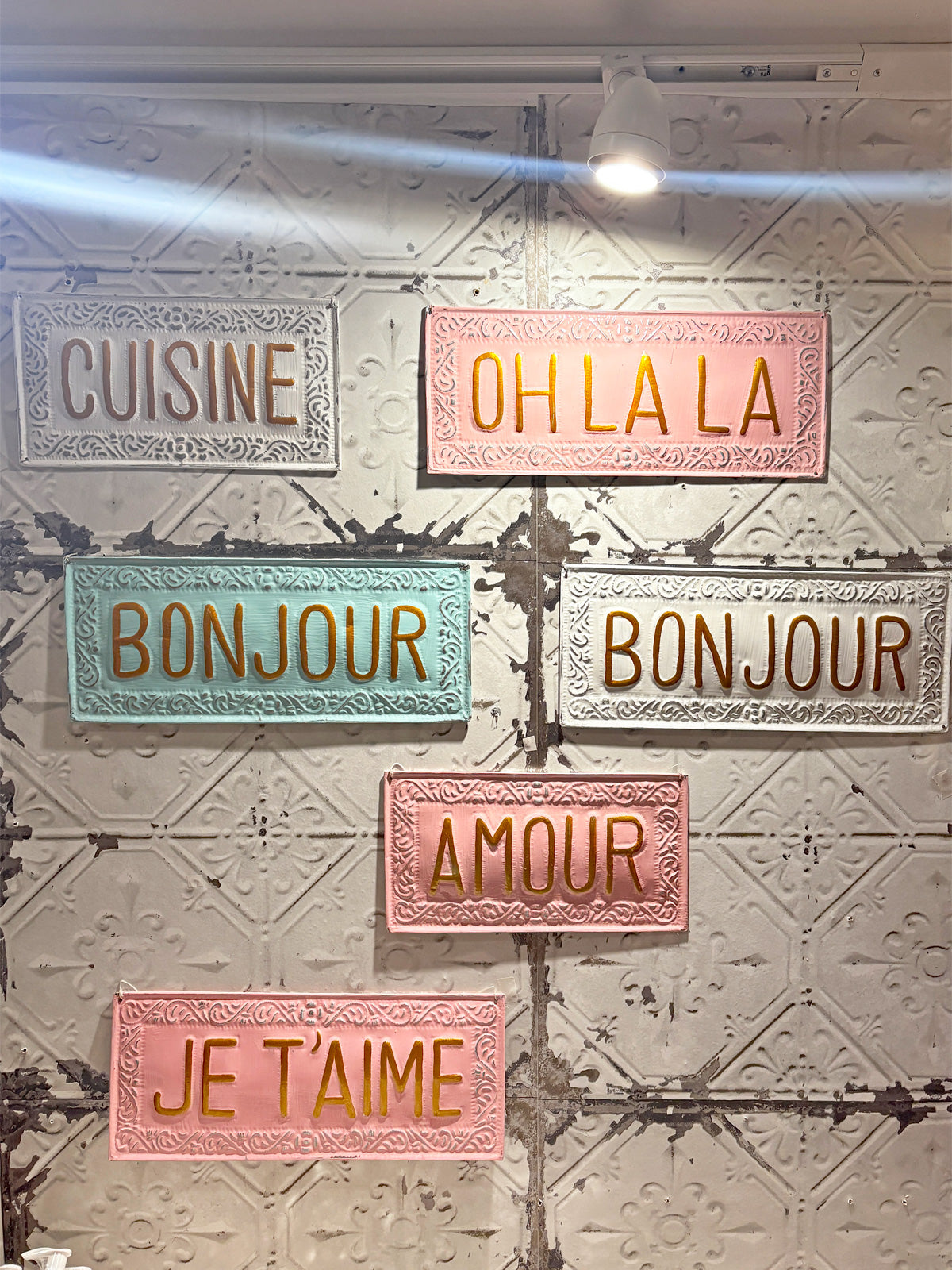 Bonjour - Aqua Hanging Metal Sign - 38cm