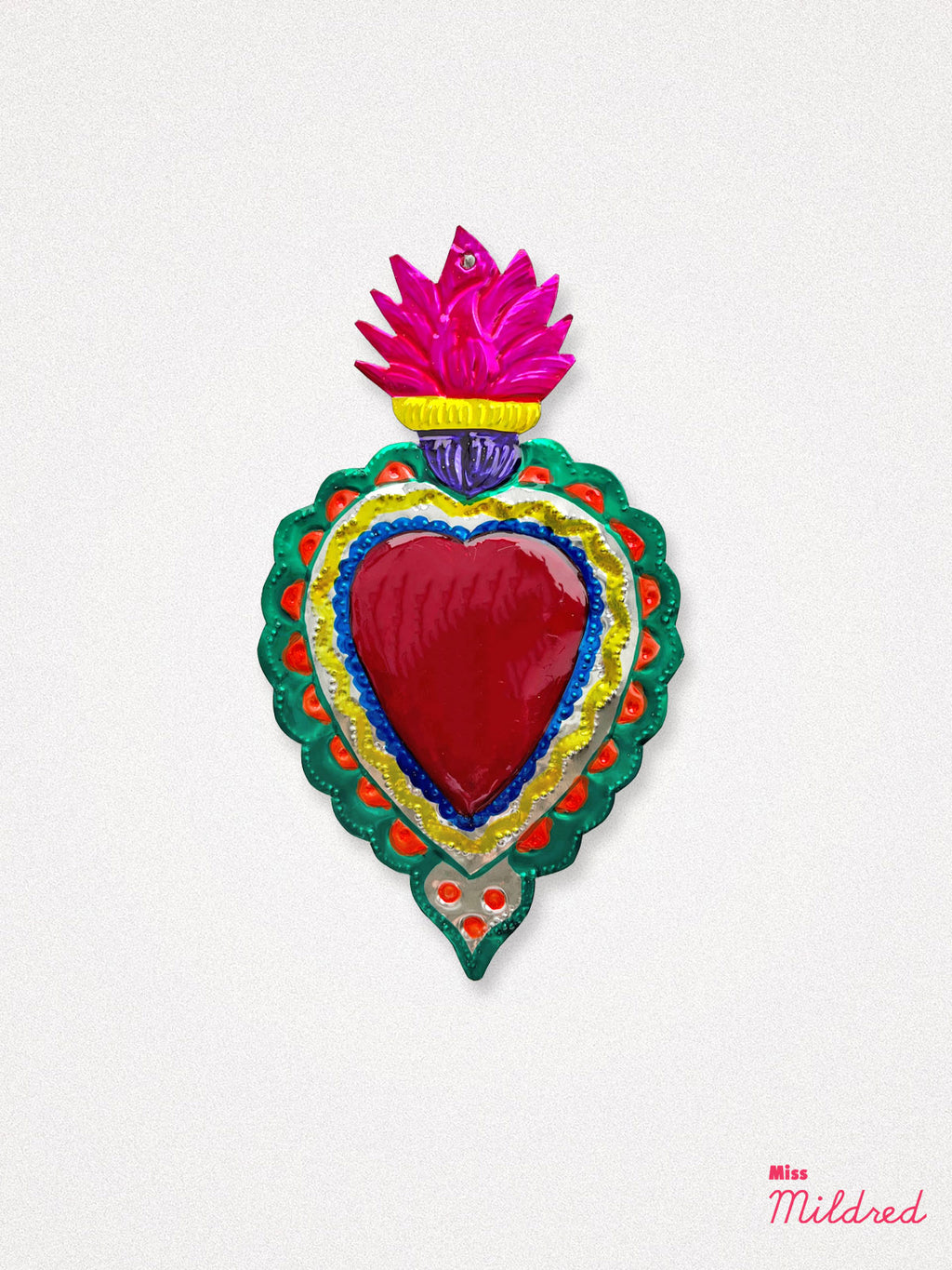 Mexican Tin Heart Milagro Decoration - Pink