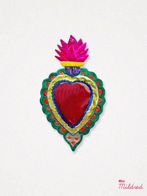 Mexican Tin Heart Milagro Decoration - Pink