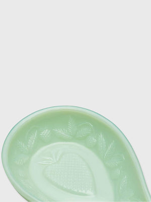 Green Glass Spoon Rest- Strawberry Design