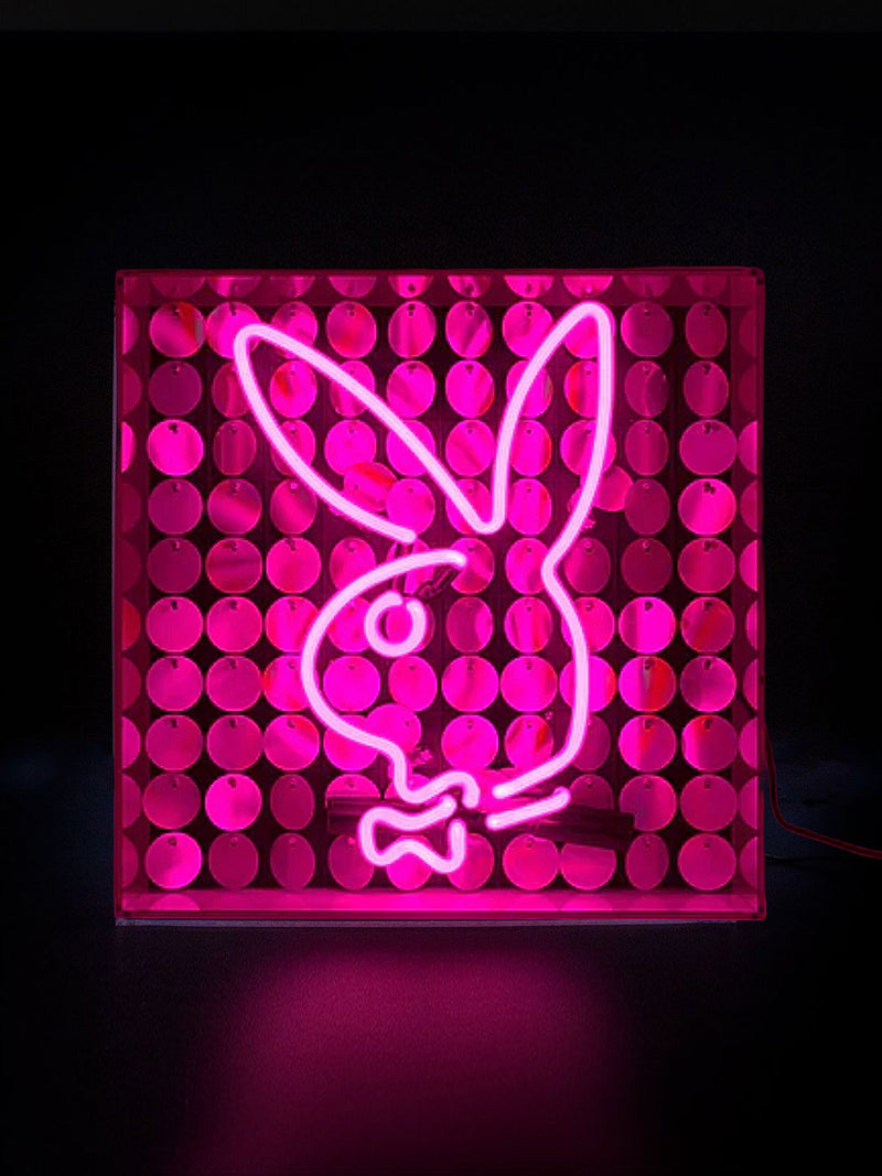 'Playboy Bunny' Glass Neon Light Box - Pink