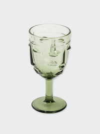 Deco Face Wine Glass - Olive Green