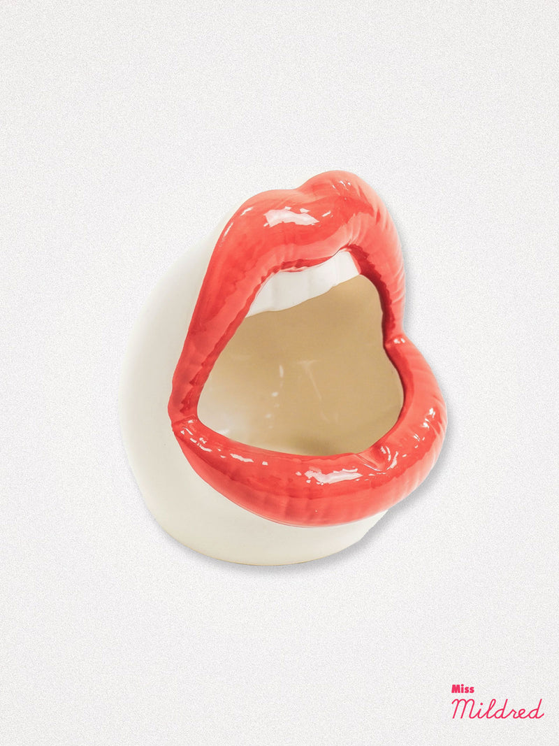Red Mouth and Lips Storage Pot