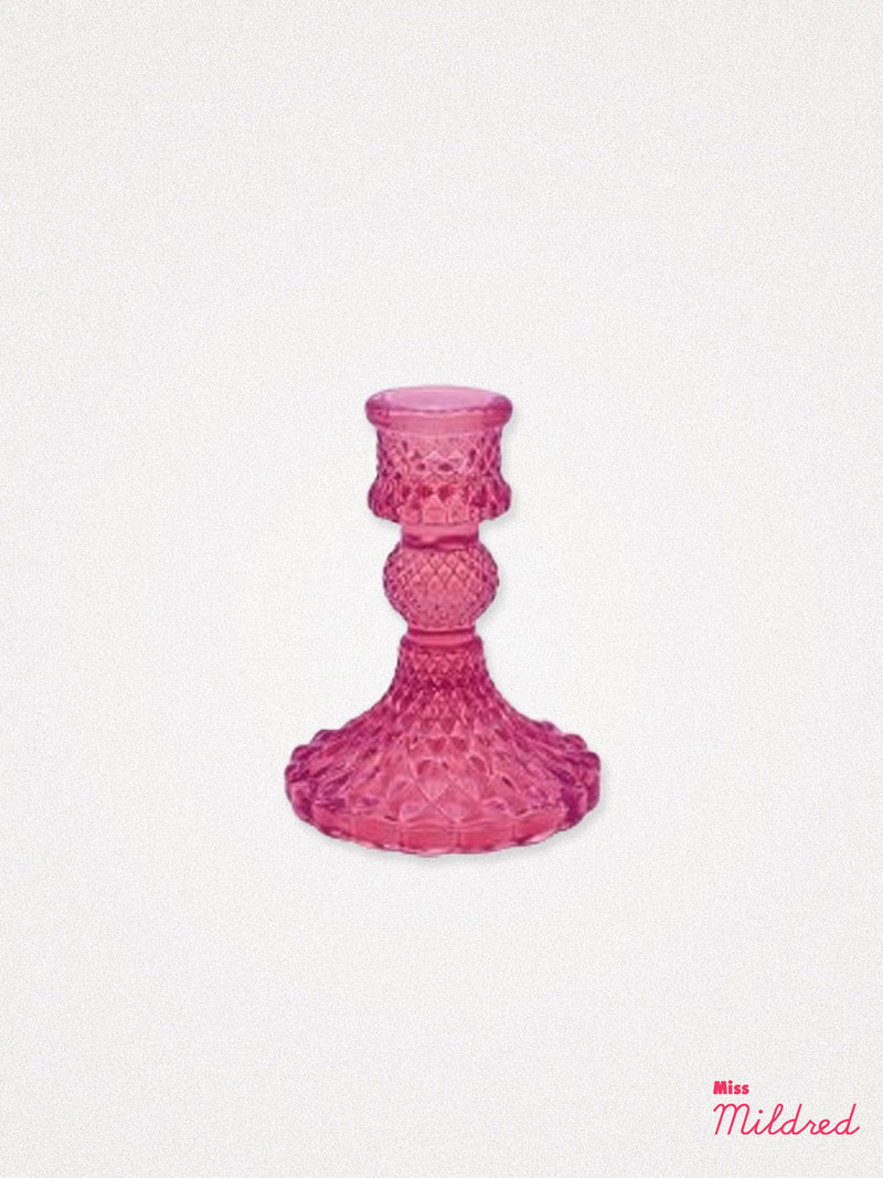 Glass Candle Holder 10cm - Fuchsia Pink