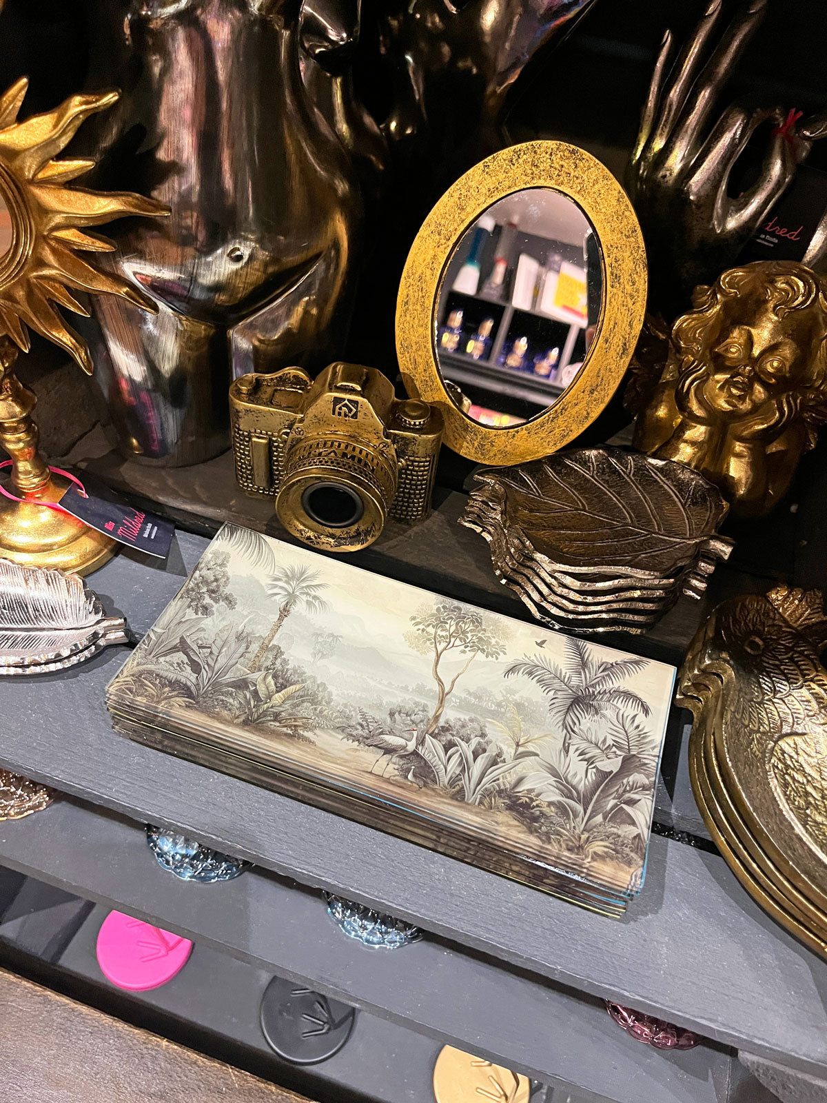 Glass Sepia Palm Tree Trinket Dish