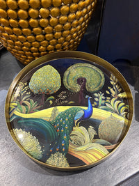 Round Metal Bukhara Tray - Peacock