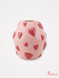 Red Hearts Pink Ceramic Vase
