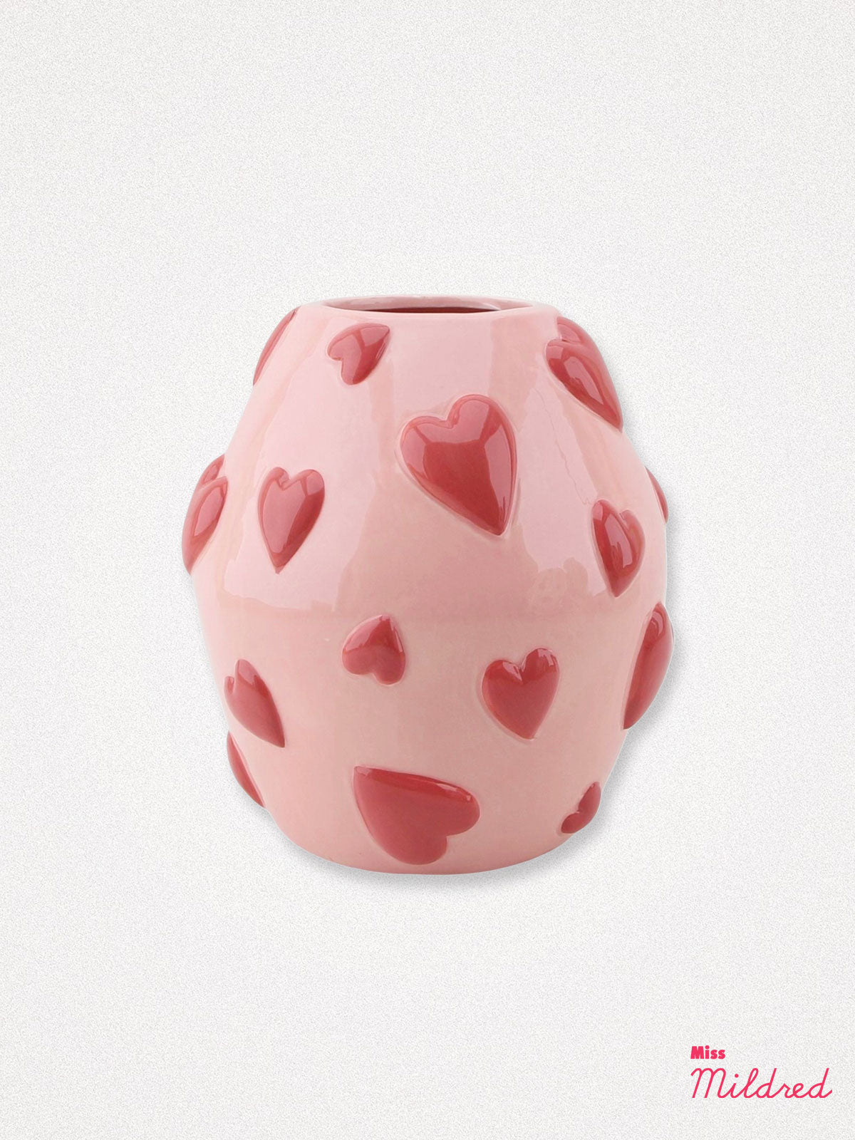 Red Hearts Pink Ceramic Vase