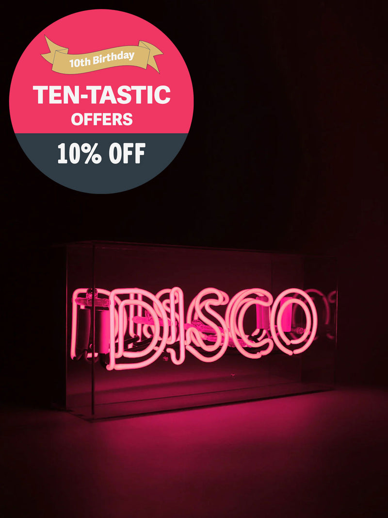 'Disco' Glass Neon Light Box  Pink