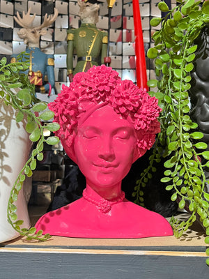 Flower Head Goddess Bust Planter - Pink