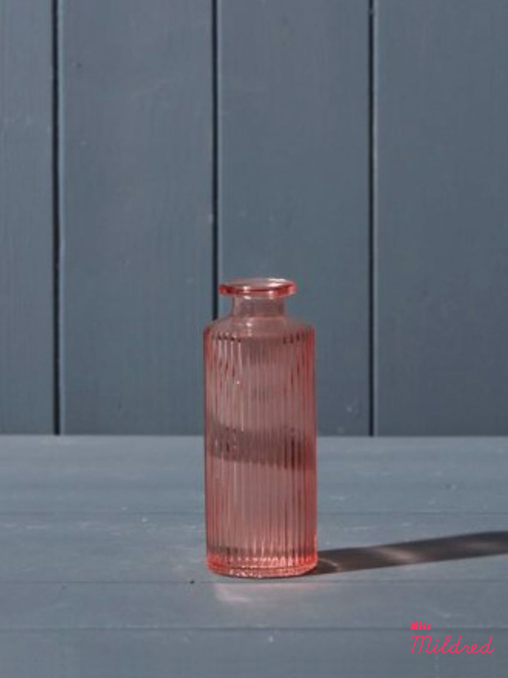 Tall Ribbed Rose Pink Bottle - 13cm