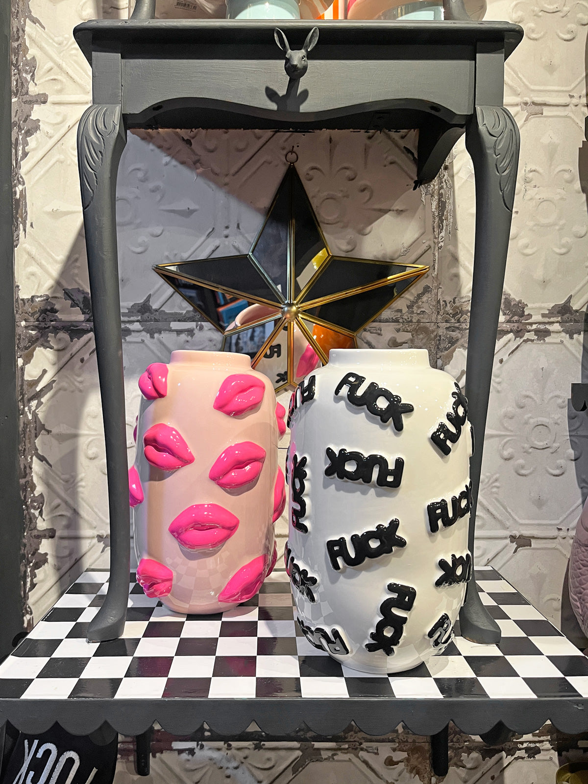 White and Black F*ck Word Ceramic Vase
