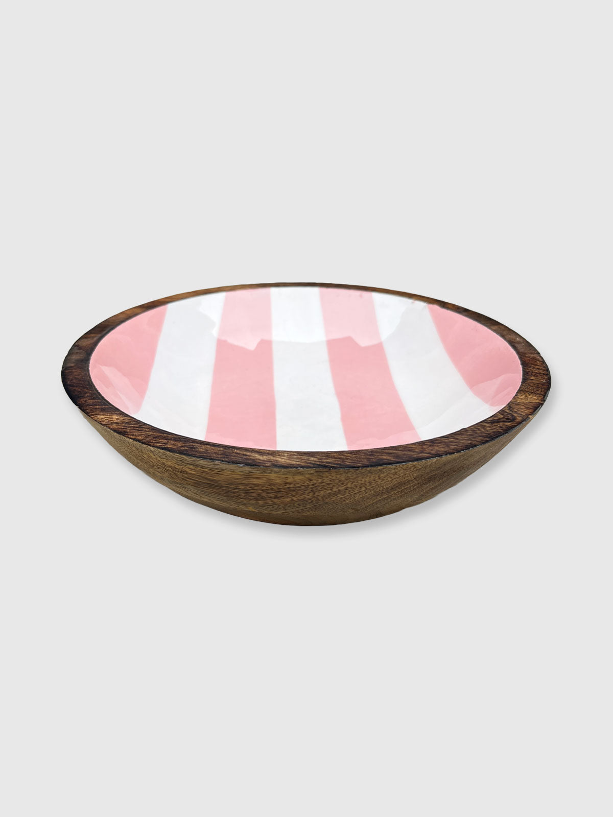 Wooden Pink Striped Enamelled Bowl - 25cm