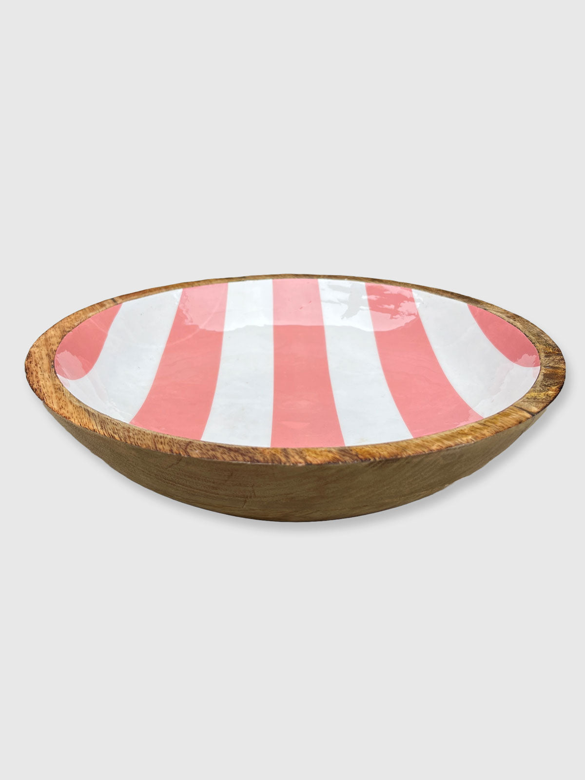 Wooden Pink Striped Enamelled Bowl - 30cm