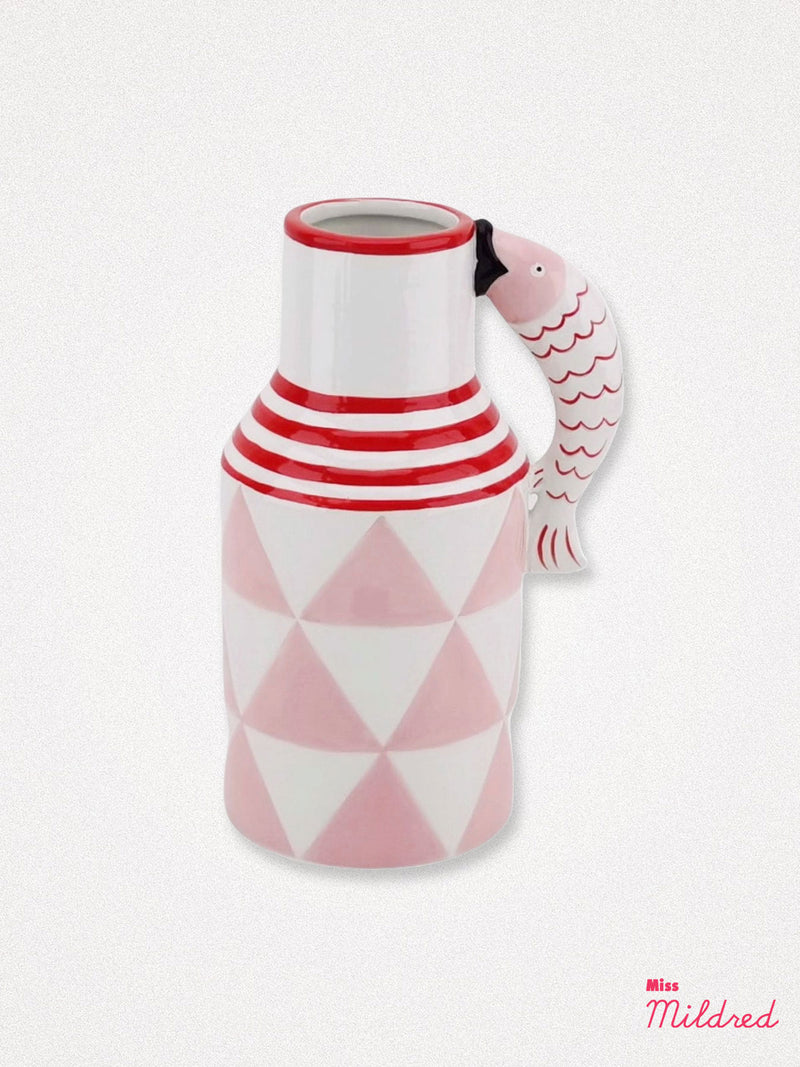 Fish Handle Jug Vase - White and Pink