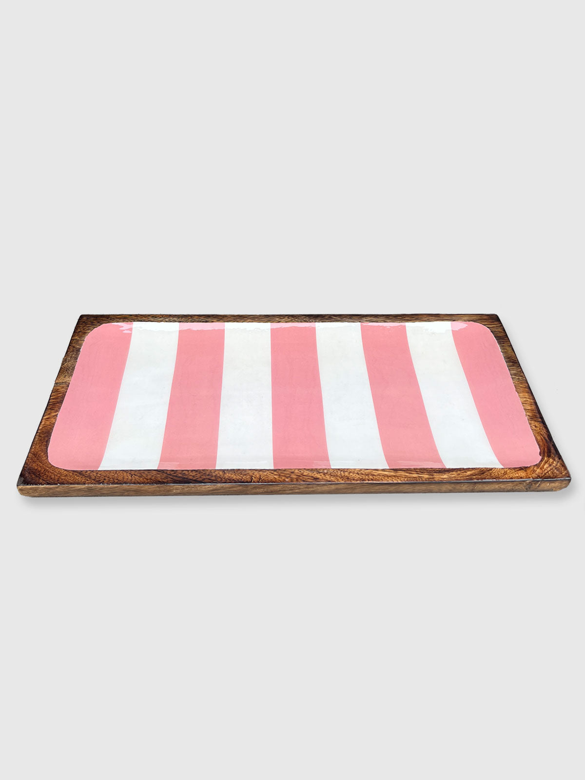 Cabana Pink Striped Wooden Platter Tray - 40cm