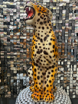 Large Italian Porcelain Leopard Statue Figure