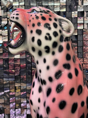Large Italian Porcelain Pink Leopard Statue Figure