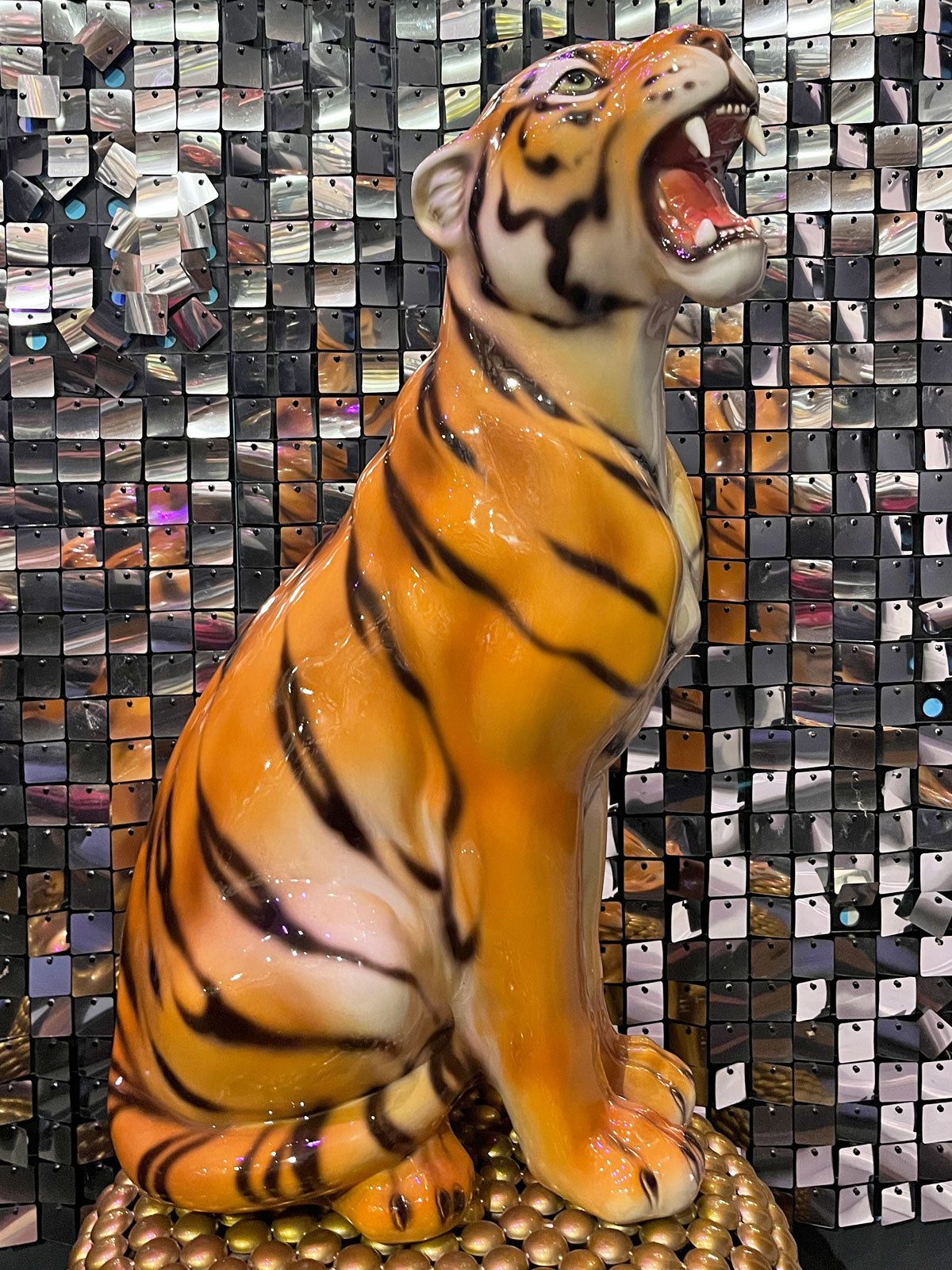 Large Italian Porcelain Tiger Statue Figure