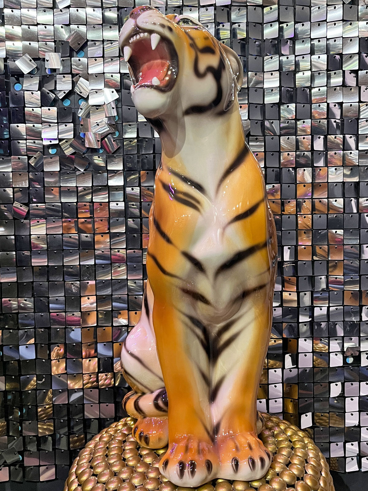 Large Italian Porcelain Tiger Statue Figure