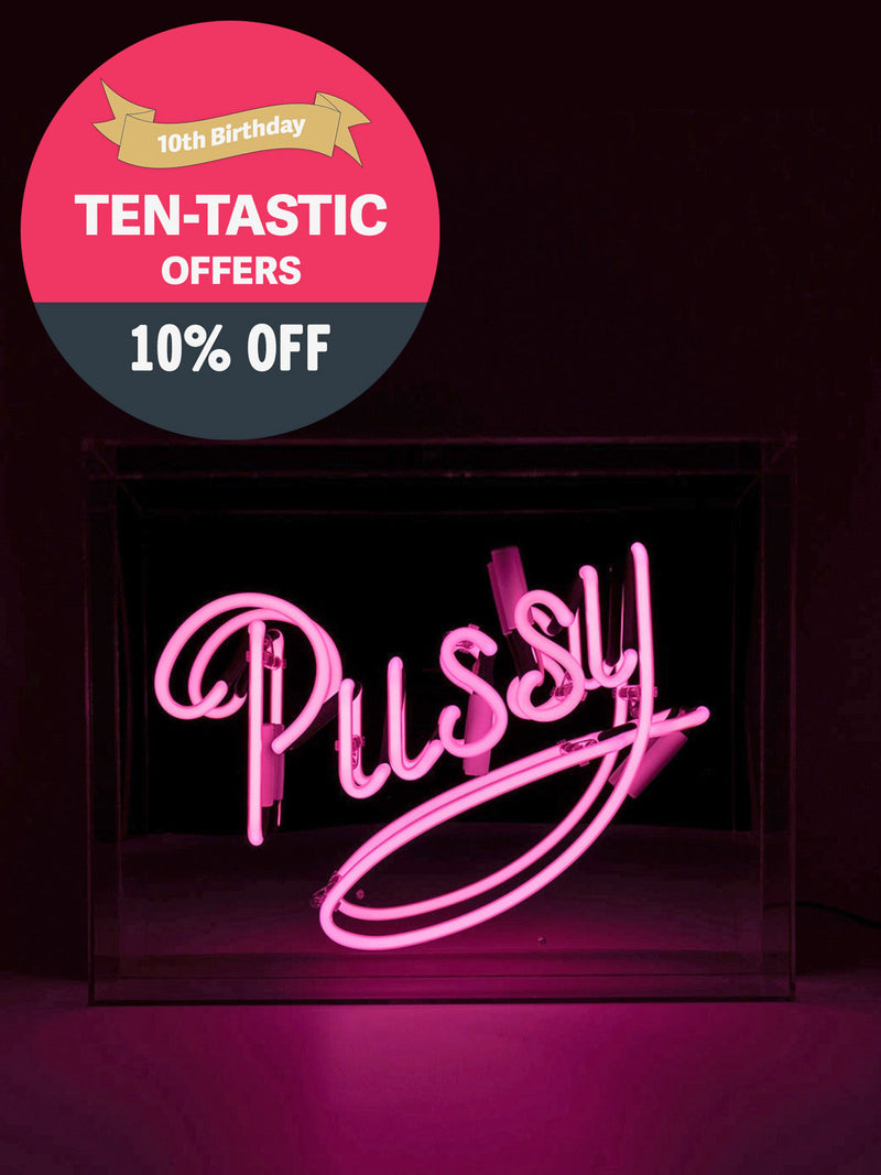 'Pussy' Glass Neon Light Box - Pink