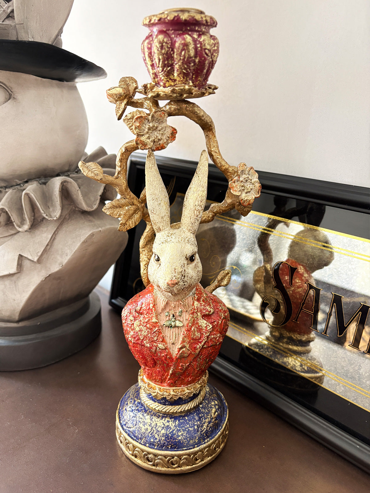 White Dapper Rabbit Candle Stick Holder - 23cm