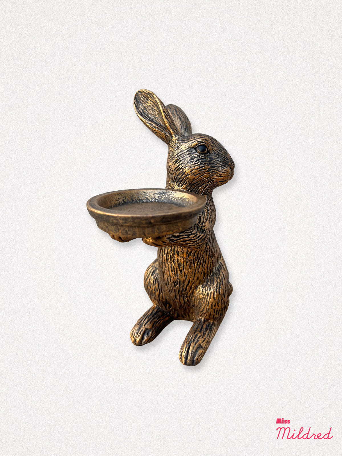 Rabbit Holding Tea Light Holder - Bronze Colour