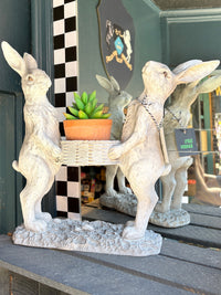 Hare Rabbits Holding Basket Garden Statue / Bird Feeder - 34cm
