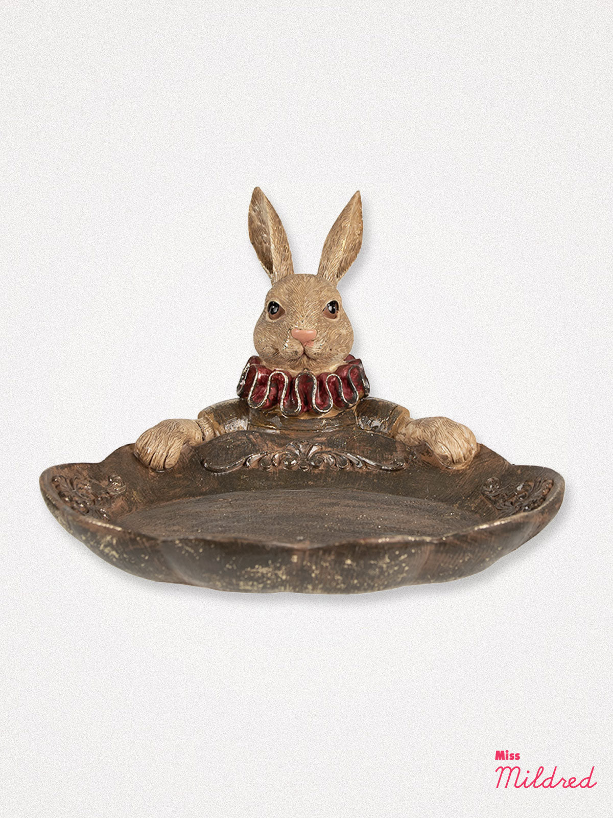 Ornate Rabbit Holding Tray - Red & Brown