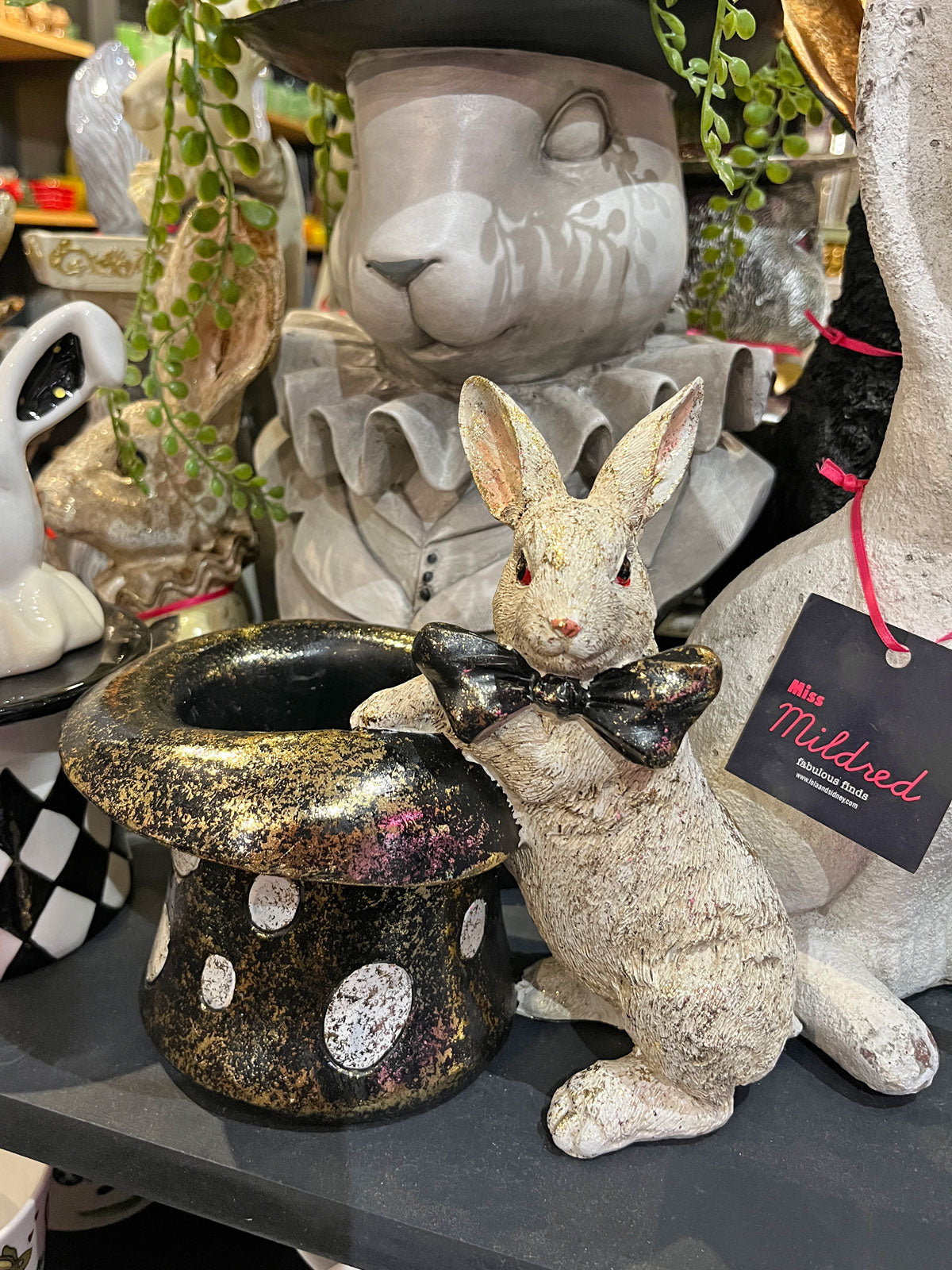 White Rabbit with Hat Figurine