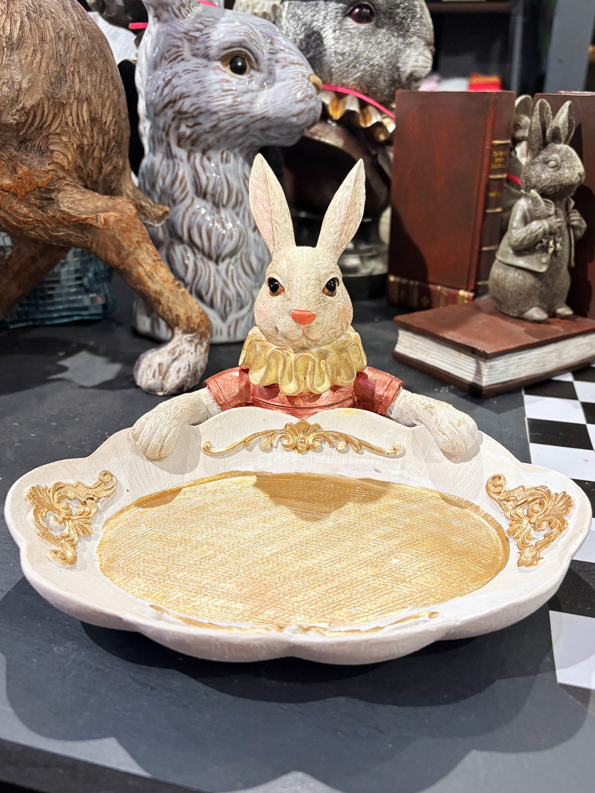 Ornate Rabbit Holding Tray - Red & Gold