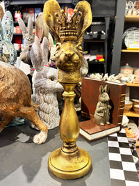 Crown Rabbit Head Dinner Candle Holder - Gold Colour