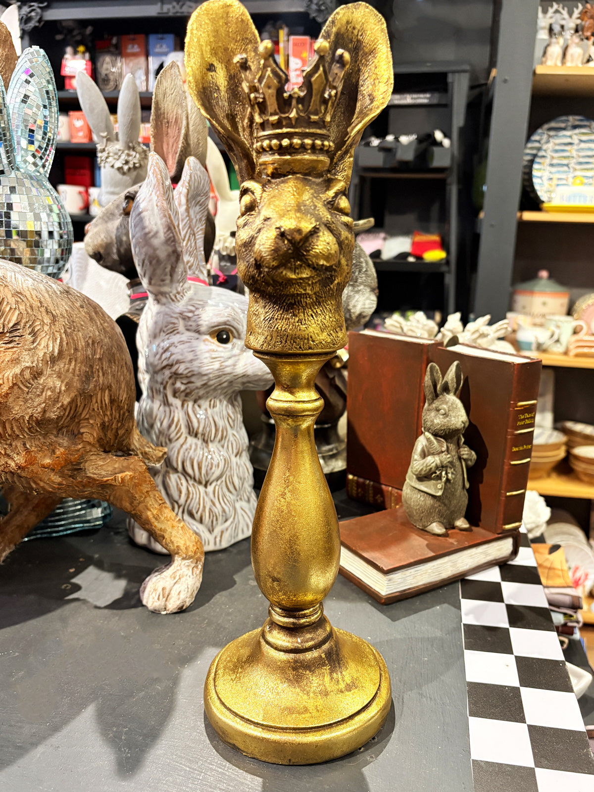 Crown Rabbit Head Dinner Candle Holder - Gold Colour