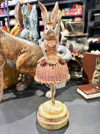 Bunny Ballerina Statue - Pink, Gold & White