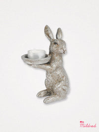 Rabbit Holding Tea Light Holder - Grey