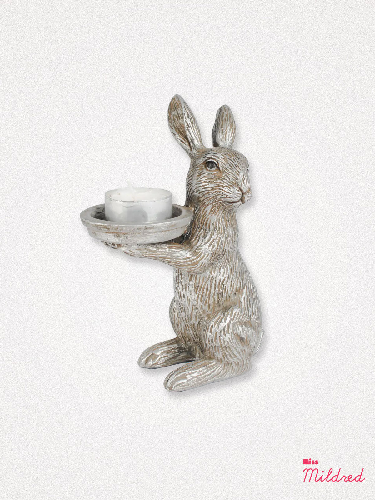 Rabbit Holding Tea Light Holder - Grey