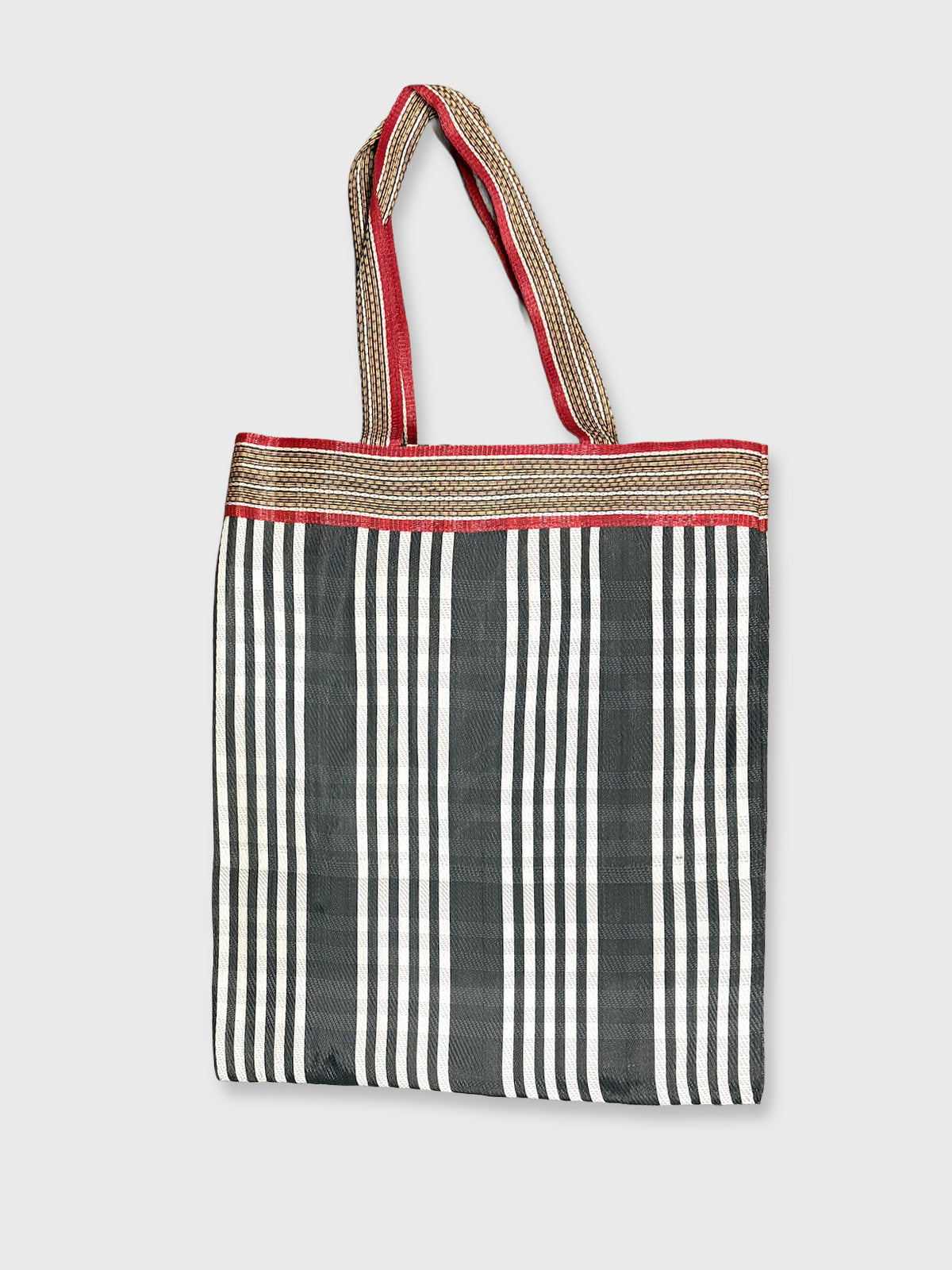 Colourful Woven Stripe Recycled Shopper Market Bag - Black & White