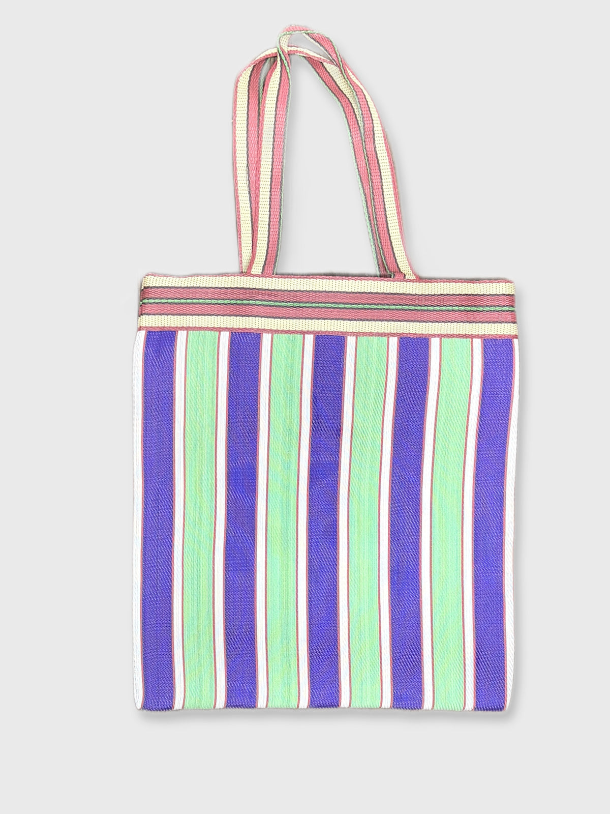 Colourful Woven Stripe Recycled Shopper Market Bag - Mint Green & Blue