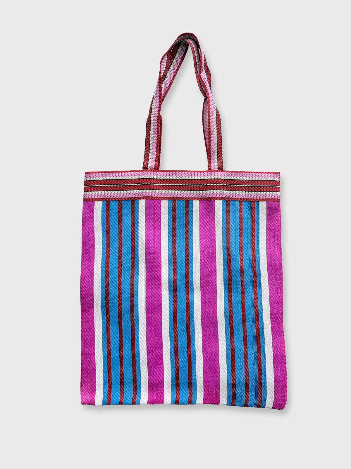 Colourful Woven Stripe Recycled Shopper Market Bag - Blue & Pink