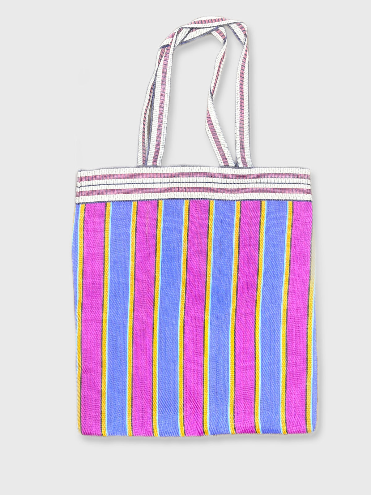 Colourful Woven Stripe Recycled Shopper Market Bag - Pink & Blue