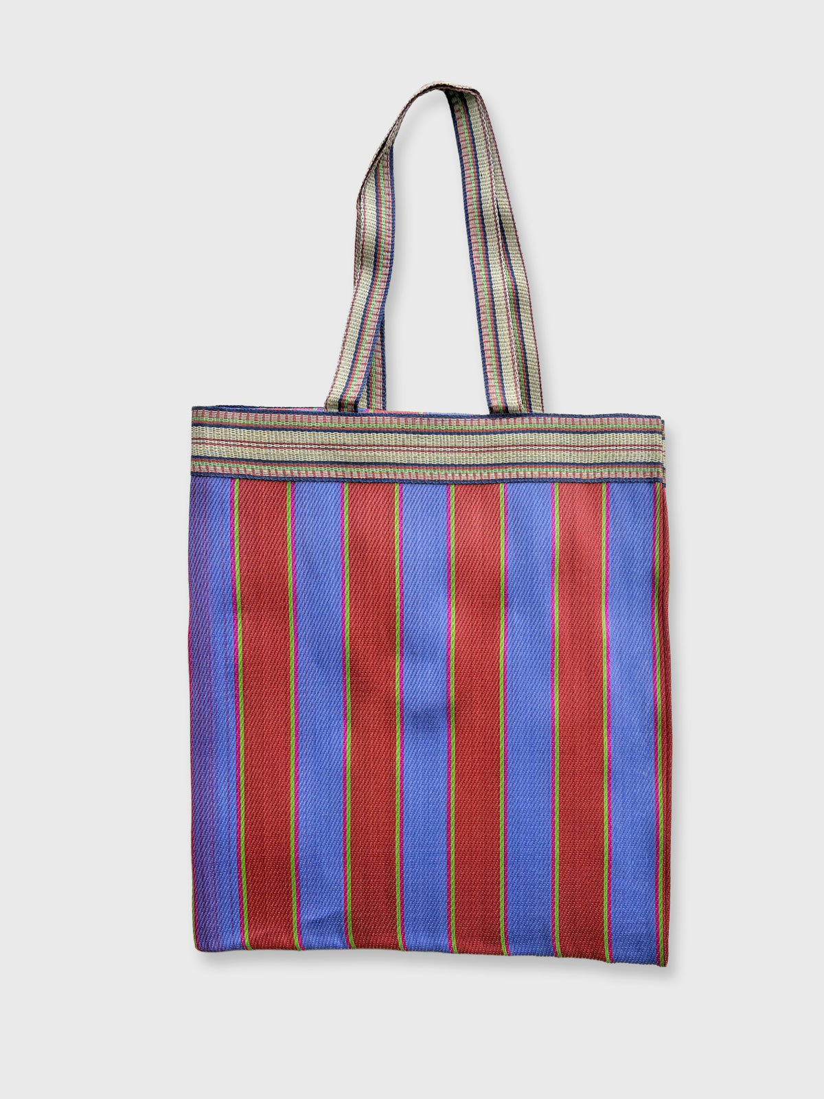 Colourful Woven Stripe Recycled Shopper Market Bag - Blue & Red