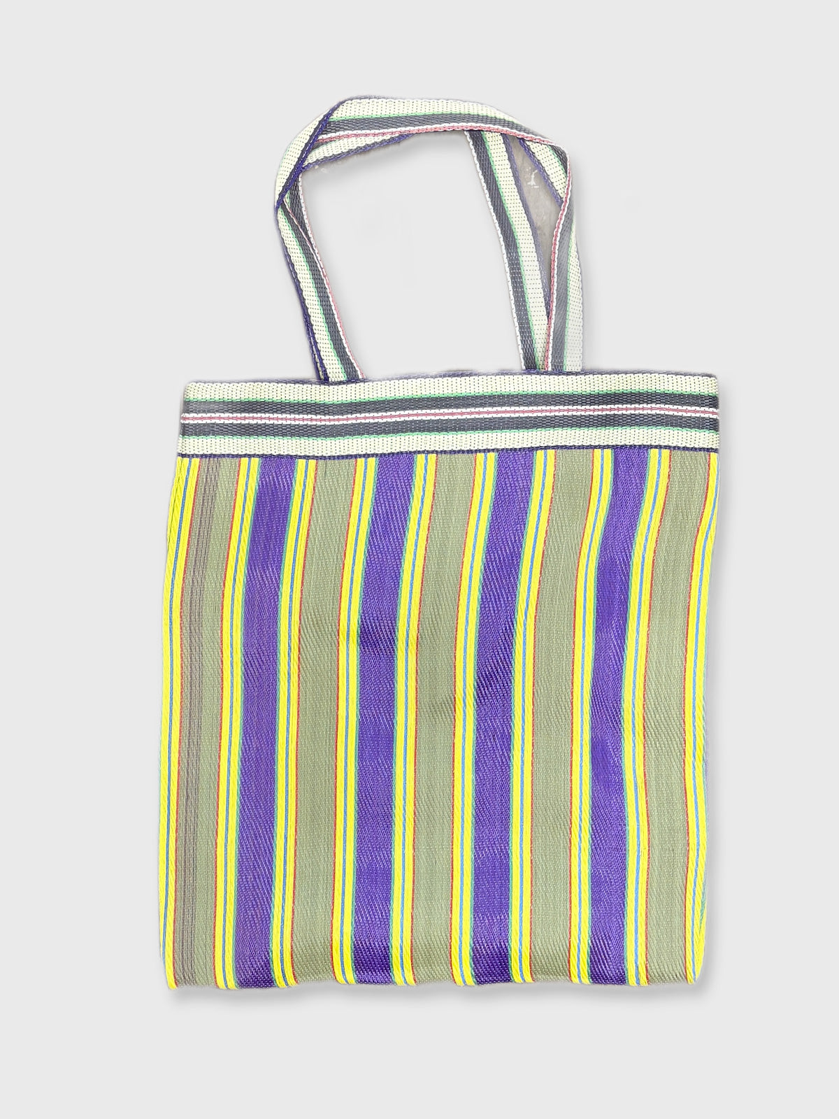 Colourful Woven Stripe Recycled Shopper Market Bag - Sage & Purple