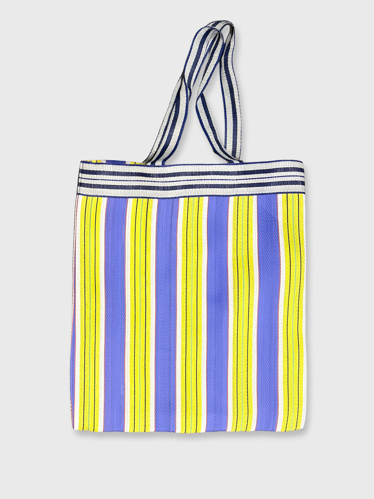 Colourful Woven Stripe Recycled Shopper Market Bag - Yellow & Blue
